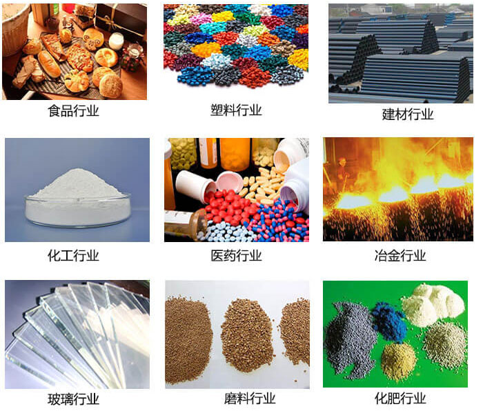  方形振動(dòng)篩適用行業(yè)：食品，塑料，建材，化工，醫(yī)藥等行業(yè)展示圖 